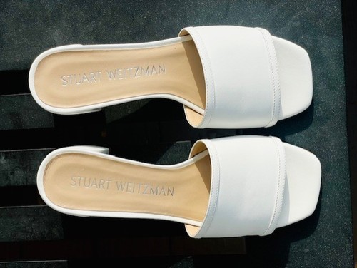 Stuart Weitzman Cayman Block Sides Woman's White Sandals Size 9B Made in Spain - Picture 6 of 13
