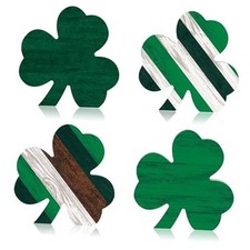 4 PCS St. Patrick  s Day Wooden Sign Shamrock Table Wood Signs Lucky Clover