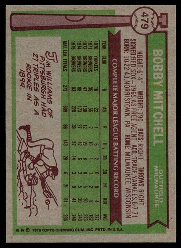 Bobby Mitchell 1976 Topps #479 - Imagen 2 de 2