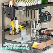 Over The Sink Dish Drying Rack, 2-Tier Large Stainless Steel Kitchen Drainer