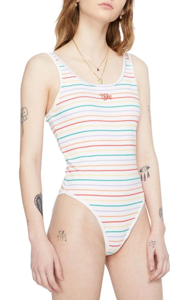 Nike Striped Rainbow Bodysuit One Piece Tank Womens Swimwear Size M New W/ Tags - Image 4 of 4