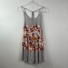 Free People Floral Mini Dress Grey Orange Strappy Racerback Rayon Size Small