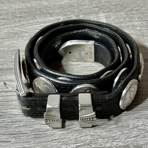 Cintura vintage Justin Liberty Eagle moneta mezzo dollaro pelle nera tg. 36 USA 1994 - Foto 4 di 17
