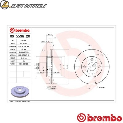 2x BREMSSCHEIBE 09.5536.20 FÜR TOYOTA STARLET PASEO/Convertible /-E2E 1.3L 4cyl
