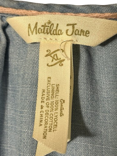 Matilda Jane Women’s XL Maysville Chambray Smocked Denim Blouse Tassels Boho - Picture 3 of 6