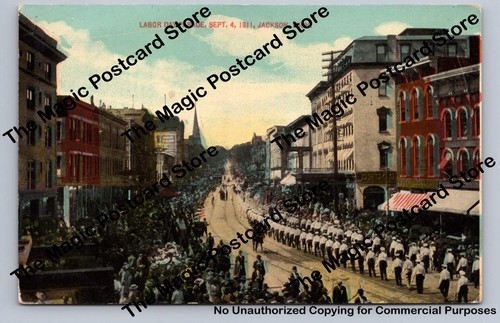 Labor Day Parade Jackson Michigan antike Postkarte 1913