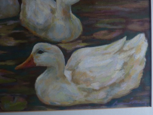 Painting Drawing Pastel Edge Lake Bird Swan Sheet Waterlily - Picture 11 of 14