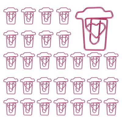 30Pcs Paper Clip, Coffee Cup Shape Paper Clip Small Cute Bookmarks, Pink