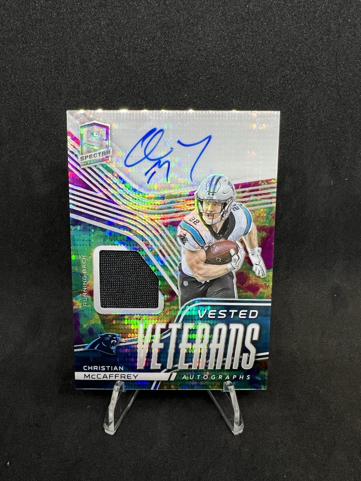 2021 Panini Spectra Christian McCaffrey Vested Veterans Patch Auto /15 #VV-CM