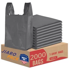 2000 Gray T-Shirt Bags 1/6 12" x 6.5" x 21", Plastic Grocery Shopping Bags