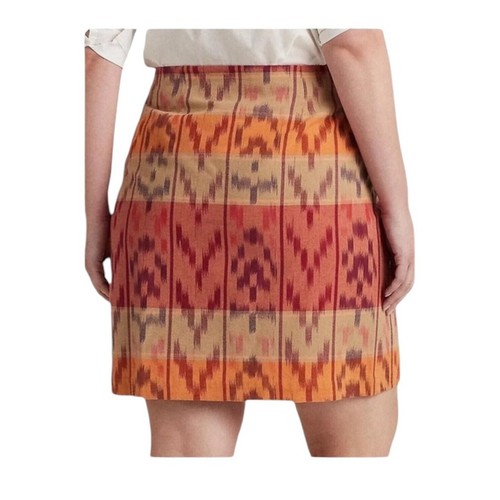 Lauren Ralph Lauren True Wrap Skirt Above Knee Geo Motif Ruffle Ikat NEW 14 - Picture 2 of 11