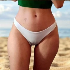 New Small White Lined Bikini Swim Bottoms Booty Brazillian Cheeky Swimsuit