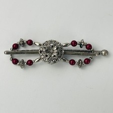 Lilla Rose Flexi Hair Clip Silver Tone Red Beads Round Pendant Medium