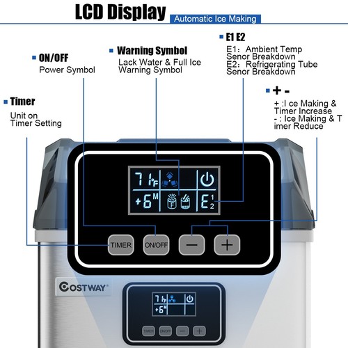 48Lbs/24H Self-Clean Stainless Steel Ice Maker Machine Countertop w/ LCD Home - Picture 3 of 6