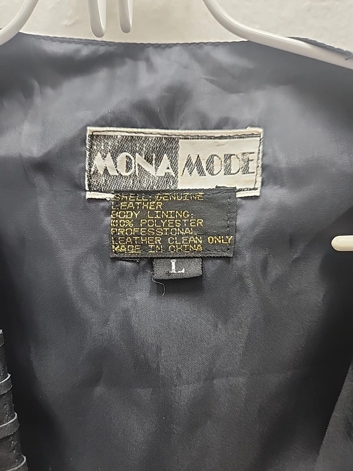 Mona Mode Mens Black Leather Vest Large 1113-133 - Image 2 of 3