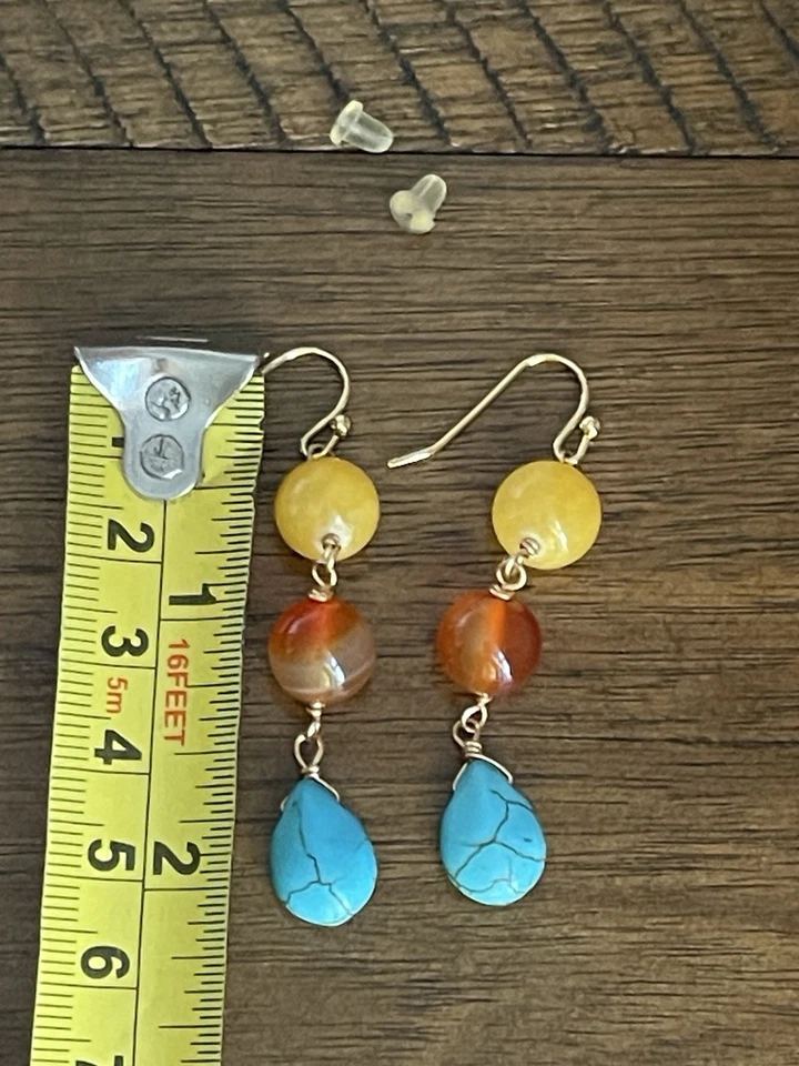 Pendientes de magnesita azul cornalina jade amarillo genuino bronce barse Foto 3 de 4