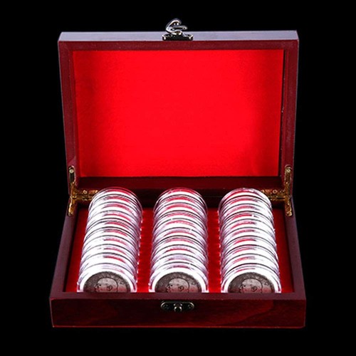 Caja de almacenamiento de madera, moneda desafío militar, colección de monedas conmemorativas universales...