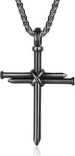 Nail Cross Necklace for Men Stainless Steel Chain 24Inch 3 Nails Jesus Cross Pen