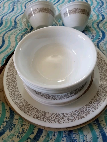 Vintage Corelle Woodland Brown 16 Piece Dish Set Missing  Salad plates. NOS