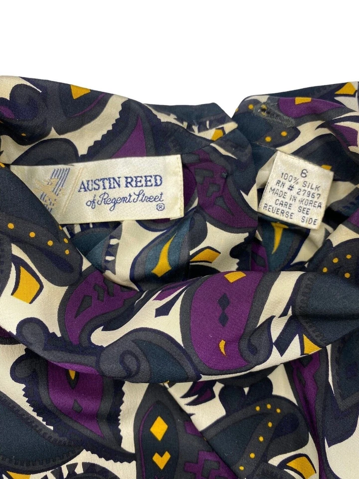 Blusa retro vintage de seda para mujer Austin Reed Regent St estampado cachemir talla 6 Foto 4 de 4