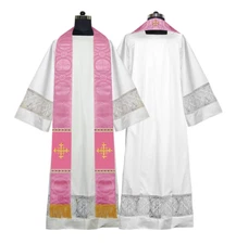 Jerusalem Cross Embroidered Pink Priest Stole – Liturgical Church Vestment