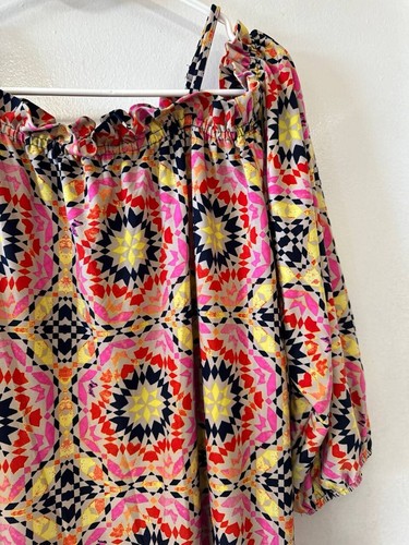 Tacera Size 2X Cold Shoulder Spaghetti Strap Colorful Geometric Floral Dress - Picture 4 of 14