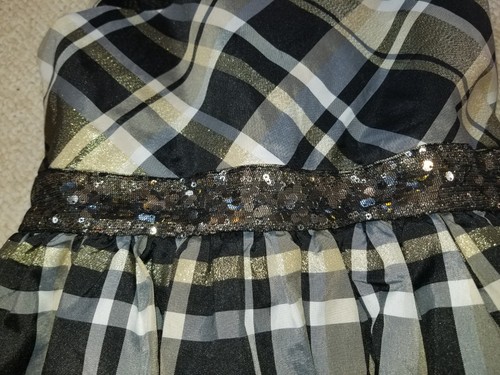 Girls Dress-SAMANTHA SAYS-white/gold/blk plaid mesh/sequin Holiday-L (10/12) - Picture 4 of 5