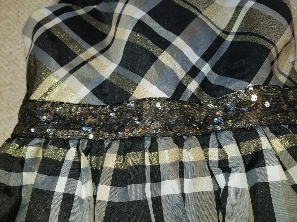 Vestido Niñas-SAMANTHA SAYS-blanco/oro/negro malla a cuadros/lentejuelas vacaciones-L (10/12) Foto 4 de 4
