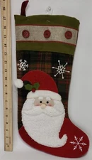 3-D Christmas 18" Stocking Santa Button Plaid