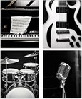 Retro Microphone Piano Guitar Canvas Poster for Music Room Bedroom Decor Unframe
