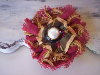 fabric flower pin and hair elastic/Hademade flower brooch ponytail holder 