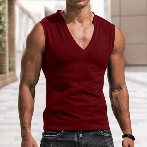 Mens V Neck Gym Vest Sleeveless T Shirt Bodybuilding Tops Workout Fitness Shirts - Picture 3 of 16