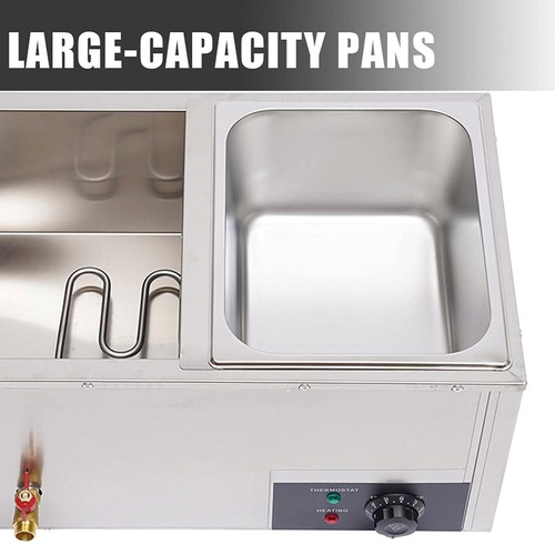 600W Commercial Food Warmer 2-Pan Stainless Steel Electric Steam Table Buffet - Picture 10 of 12