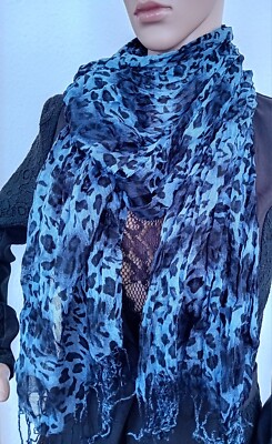 Schal Tuch Stola Viereckstuch leo Muster Animal 50x190cm -blautöne- Neu! K-18