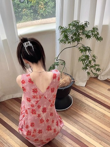 Summer Womens New French V-neck Beach Vacation Floral Sleeveless Slim Vest Dress - Bild 10 von 21