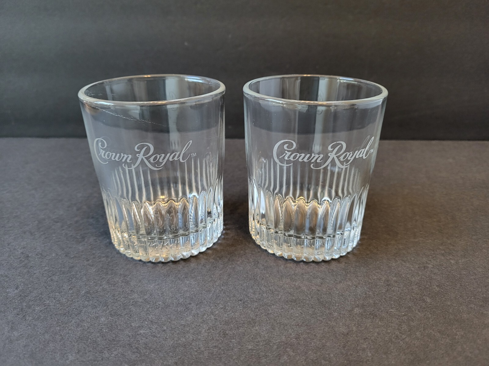 Crown Royal Low Ball Whiskey On The Rocks Glasses Tumblers Set Of 2 Etched Logo