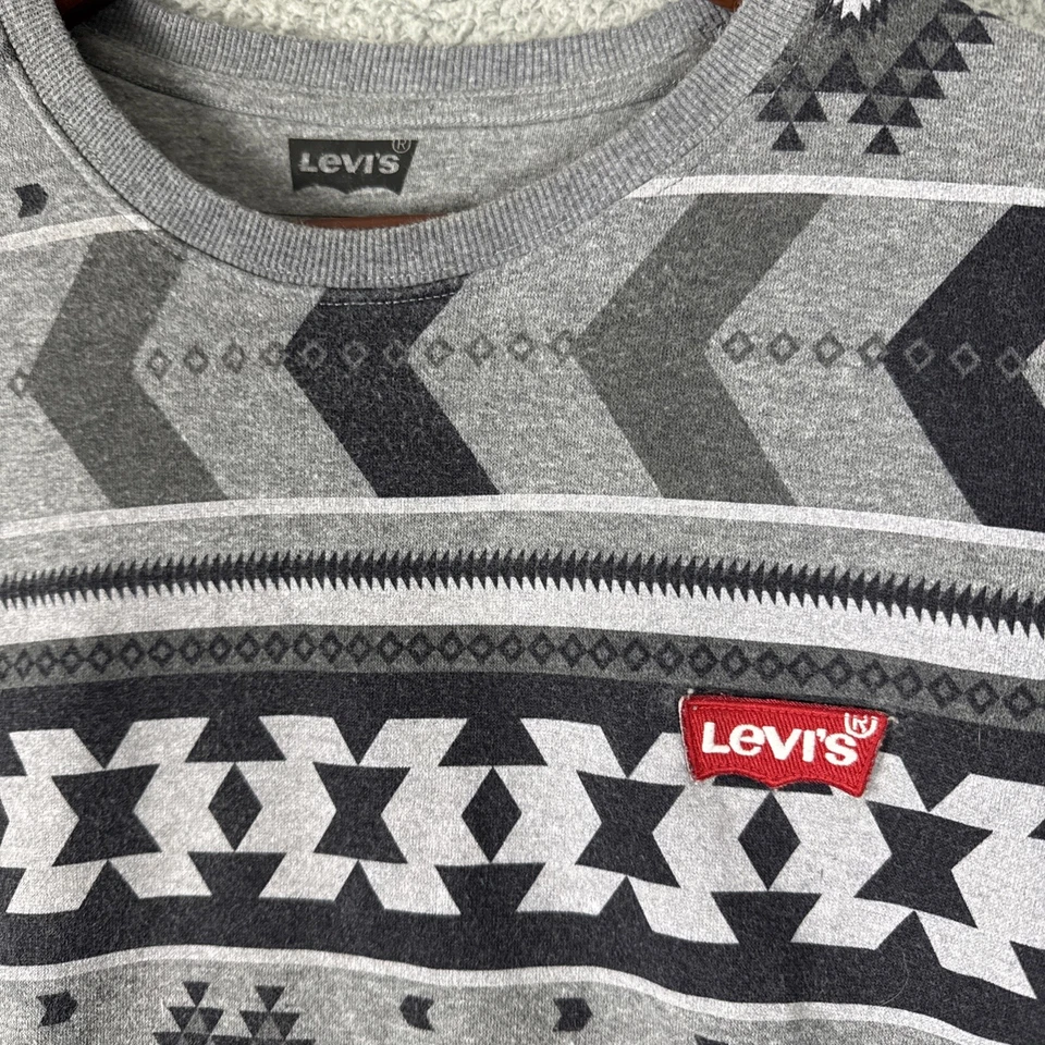 Levi's Sweatshirt Men's XL Aztec Print Long Sleeve Crew Black White Gray - Image 2 of 4