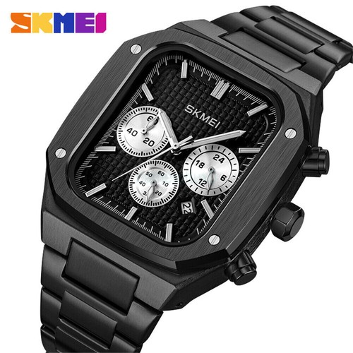 Men Watch Stainless Steel Square Wristwatch Calendar Week Timer Male Watch - AU - Picture 2 of 24