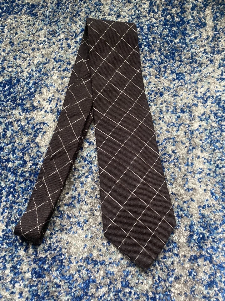 Ralph Lauren Purple Label Gray Ivory Bias Plaid English Silk Necktie - Image 2 of 4