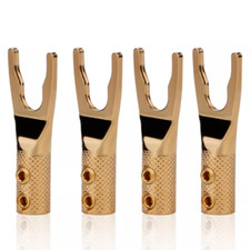 4PCS Pure Copper Gold Plated Y Spade Plug HiFi Speaker Wire Connector Fork Jack