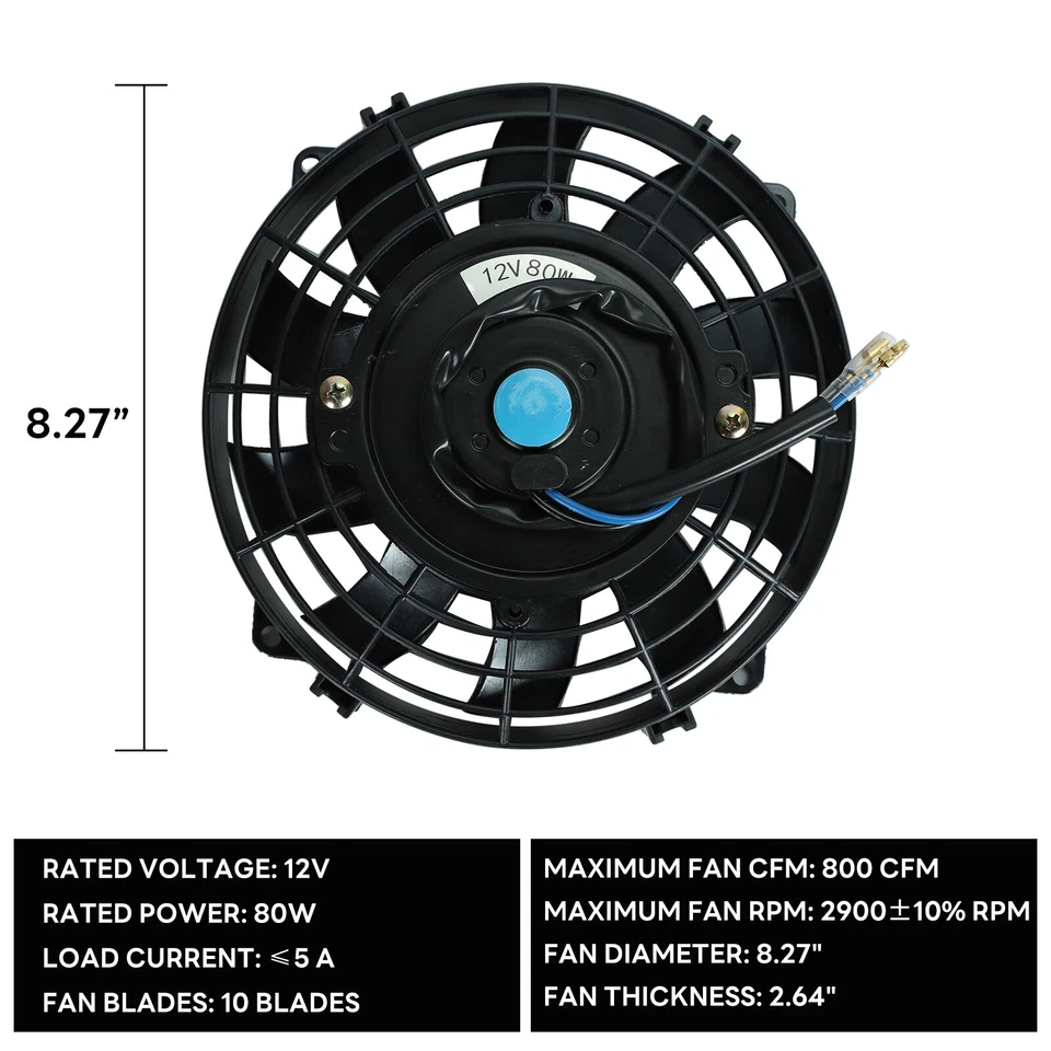 Pair 7" inch 12V 80W Universal Electric Radiator Fan Pull w/ Mount Kit 10 Blades - Изображение 2 из 4