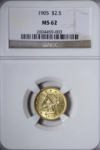 BU 1905 $2.50 Gold Liberty Quarter Eagle NGC MS62 Beautiful Coin! DZHYK