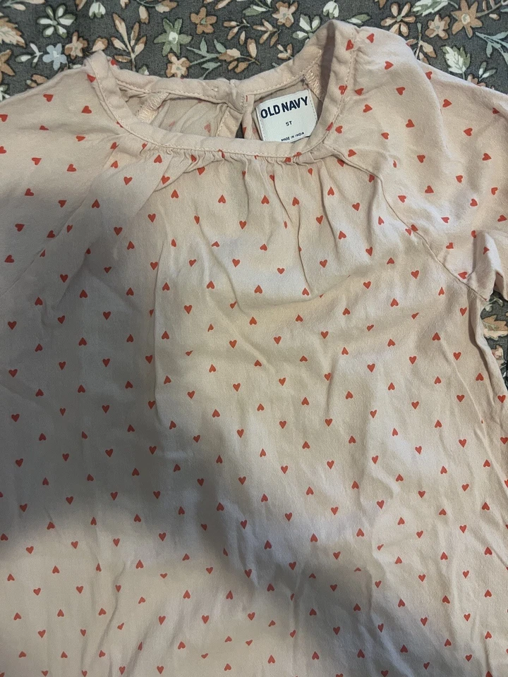 Vestido Columpio de Verano Manga Larga Corazón Niñas Grandes Azul Marino Antiguo Talla 5Y Foto 2 de 3