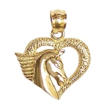 New 14k Yellow Gold Heart with Horse Pendant