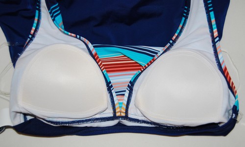 NWT Jantzen Women's Blue Multicolored Striped 1-Pc Halter V-Neck Swimsuit sz 8 - Picture 10 of 11