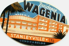 Hotel Wagenia ~STANLEYVILLE (Kisangani) - BELGIAN CONGO~ ART DECO Luggage Label