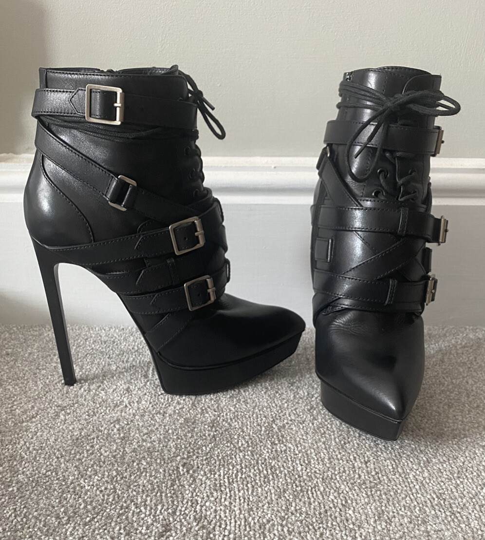 YSL Saint Laurent Stivaletti immacolati cinturino plateau fibbie 37 5