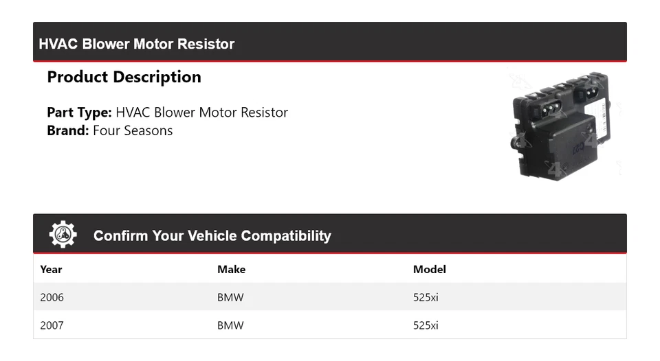Resistencia de motor soplador de climatización para BMW 525xi 2006-2007 4 estaciones Foto 2 de 4