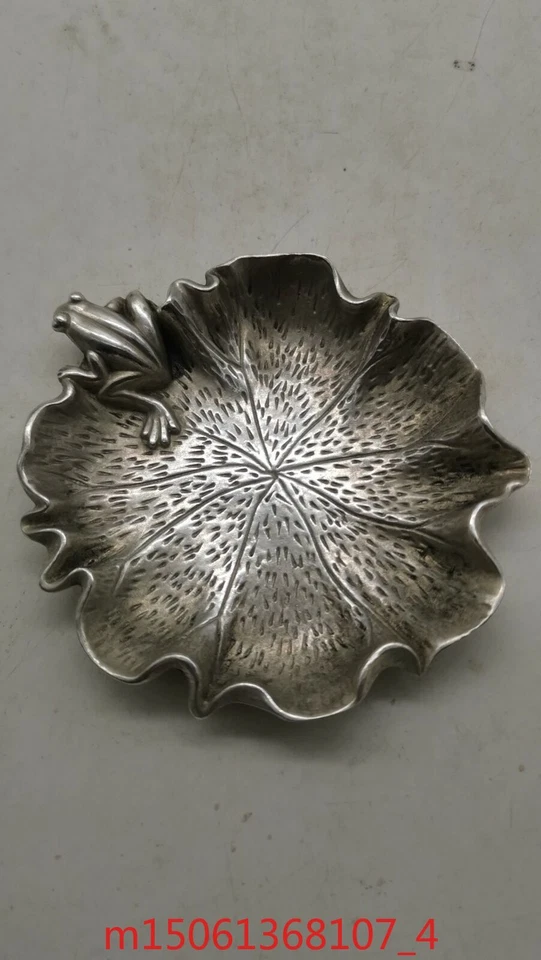 Antiguo Plato de Plata Plato de Incienso Rana Adornos Antiguos Colección Foto 3 de 4