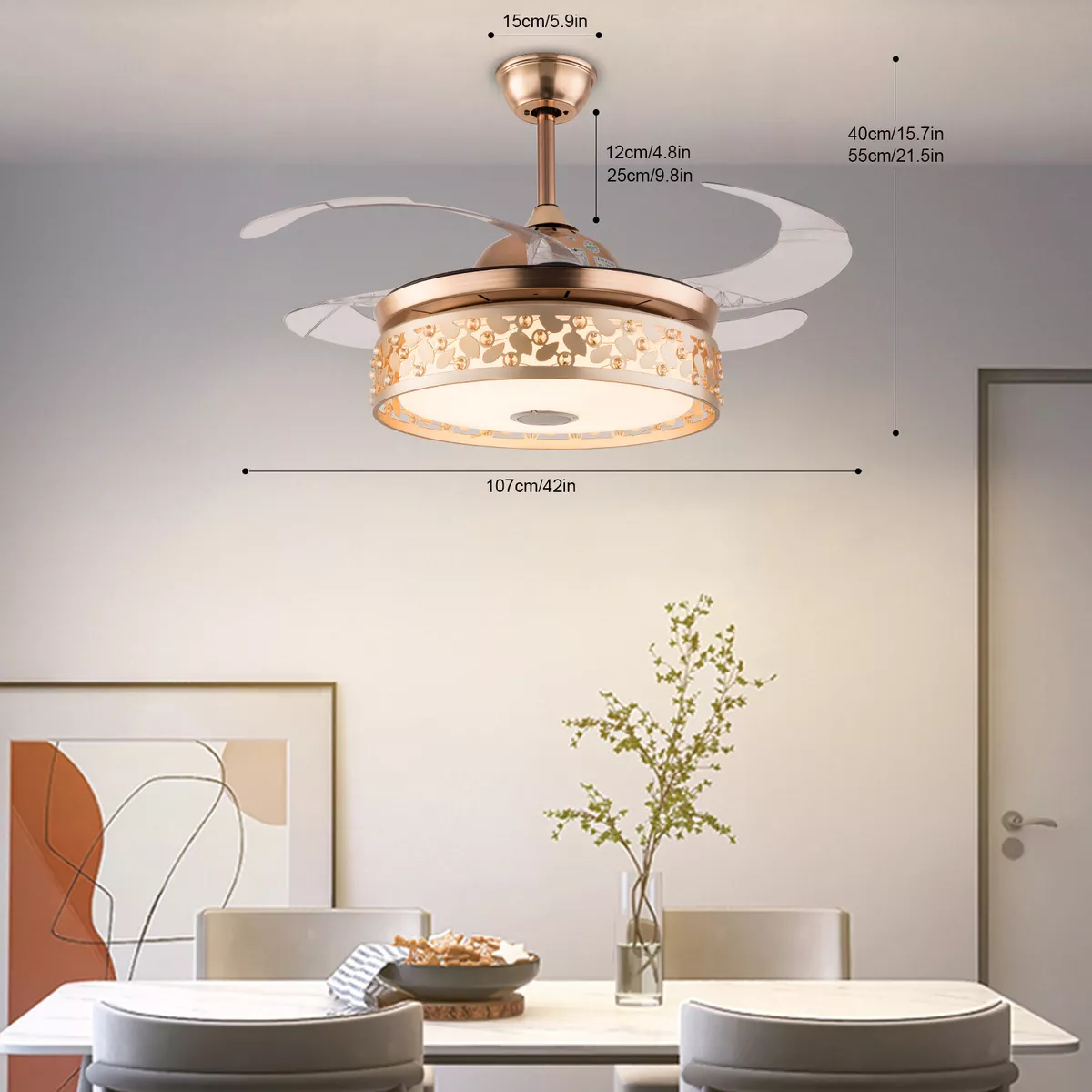 42 Retractable Ceiling Fan Light